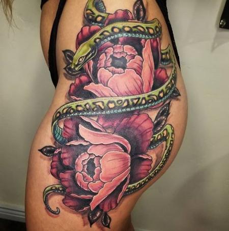 Tattoos - Cody Cook Peony Snake - 139934